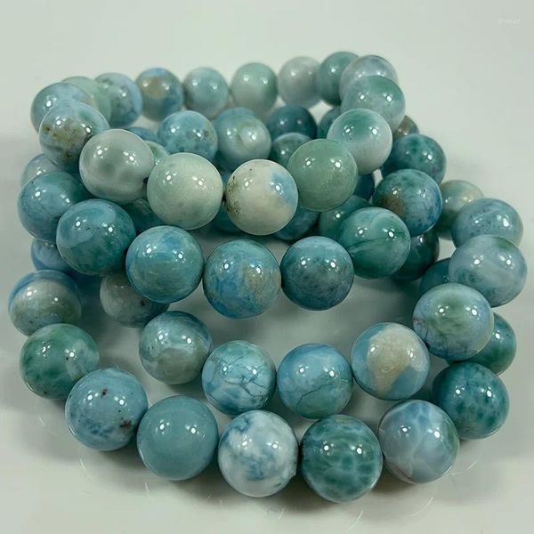 Bracelet de perles en pierre de Larimar naturelle, brin de 12mm, rond, bleu, ample, pour femmes et hommes, cadeau, collier à faire soi-même