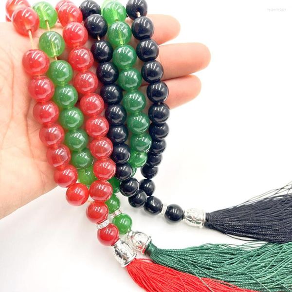 Brin 12mm Original naturel rouge vert pierre Tesbih islamique 33 perles de prière Tasbih chapelet musulman Misbaha Tasbeeh Sibha