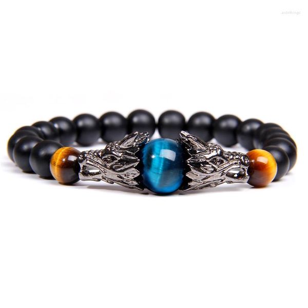 Hebra de 12mm, piedra de ojo de tigre, cuentas esmeriladas, pulsera para hombres y mujeres, cuerda elástica de estilo Punk, pareja negra, venta al por mayor