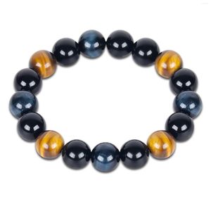 Hilo 12MM Ojo de tigre Piedra Obsidiana Ágata negra Imán Pulsera con cuentas de hematita 14MM Pareja malvada