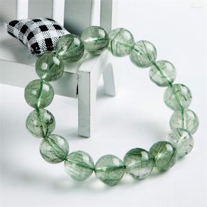 STRAND 13 mm Brazilië Natuurlijk groen haar Rutilated Quartz Crystal Round Bead Stretch armband