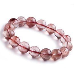 Brin 13mm naturel véritable rouge cristal de Quartz rutile Transparent extensible charme rond perle Bracelet 2023 Ly perles brins