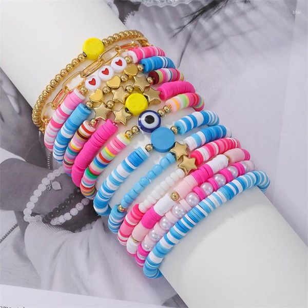 Strand 13 pièces/ensemble bohême coeur étoile empilable bracelet argile douce poterie superposition amitié perles colorées filles bracelet Boho bijoux