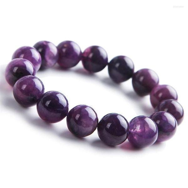 Pulsera elástica con cuentas redondas de cristal púrpura de 14mm para mujer, pulseras de piedra Natural Charoite auténtica para mujer