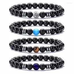 Strand 15 pièces Bracelet de perles noires mates hématite opale oeil de tigre pierre élasticité pour femmes hommes bijoux