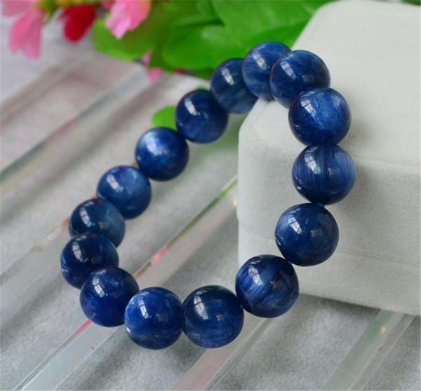 Strand 16mm Big Powerful Natural Genuine Blue Kyanite Gems Crystal Round Bead Bracelet para mujeres y hombres Stretch
