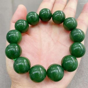 Strand 16mm groene jades armband mannen vrouwen fijne sieraden echte Chinese nefriet hetiaanse kraal elastische bangle