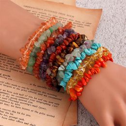 Strand 17Color Natural Gem Stone Bracelet Irregular Crystal Stretch Chip Beads Nuggets Pulseras Brazaletes Pulsera de cuarzo para mujer