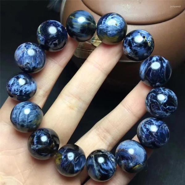 Strand 17 mm echte natuurlijke blauwe Pietersite steen kristal ronde kraal stretch armbanden voor dames heren