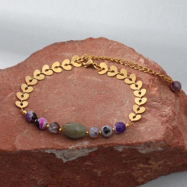 Pulsera de acero inoxidable con piedra Natural resistente al agua y antidecoloración chapada en oro auténtico de 18 quilates, joya de temperamento a la moda para mujer