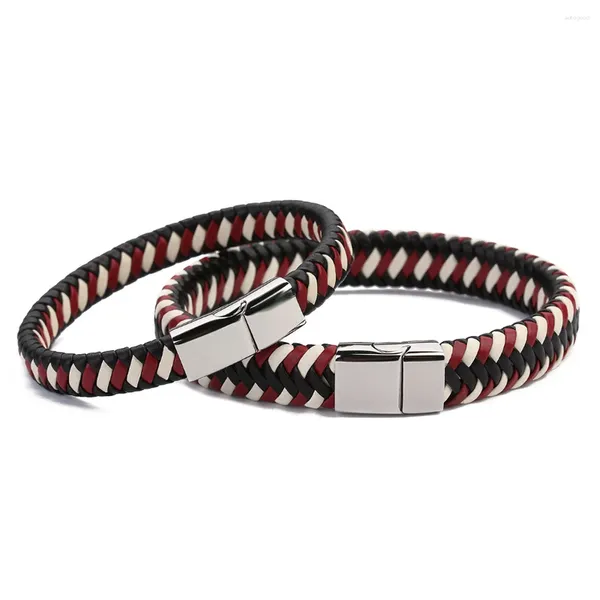 Pulsera de acero inoxidable de 19/20 Cm para hombre y mujer, cuerda de cuero PU, brazalete de estilo clásico, amuleto para pareja, regalos de joyería