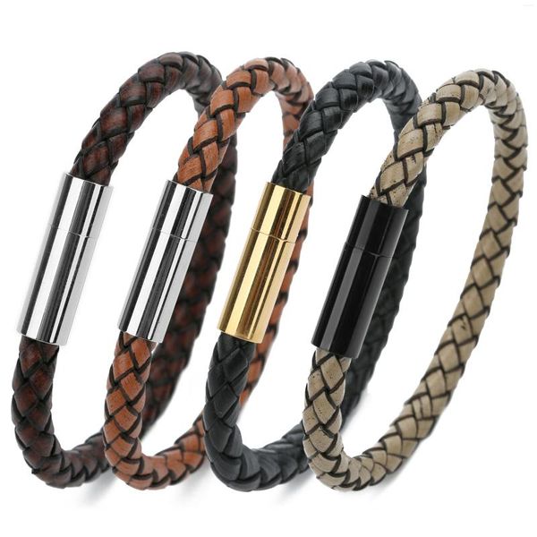 Hebra 1 pieza 20 cm moda acero inoxidable cuero tubo recto rosca hebilla magnética pulsera genuina para pareja regalos de joyería