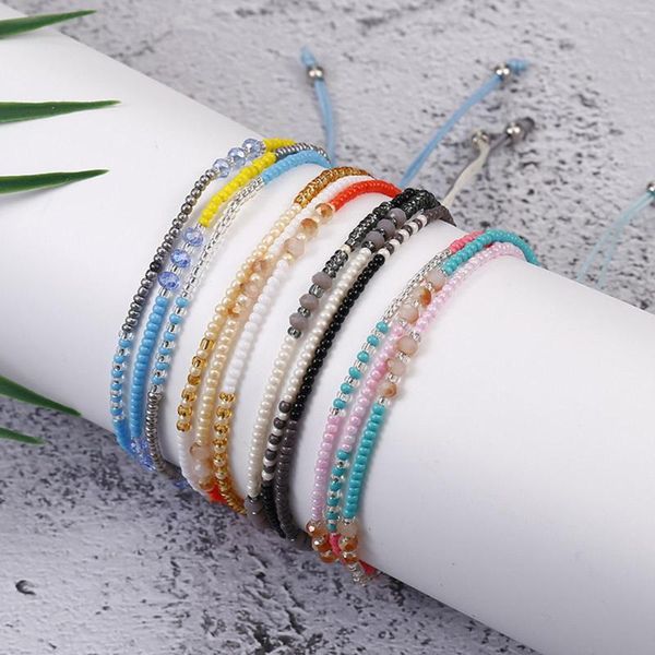 Hebra 1 pieza bohemio hecho a mano ondulado cuerda trenzada amistad pulseras cuerda cadenas Multicolor pulsera con cuentas mujeres niñas fiesta joyería