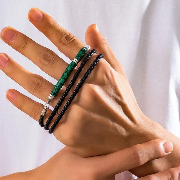 Strand 1PC Style bohème minorité mâle vert bleu perlé Bracelet hommes tresse PU cuir femmes Simple Hip Hop Design polyvalent