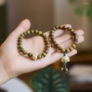 Strand 1Pc Chinese Stijl Unisex Groen Sandelhout Antieke Armband Mode All-Match Prachtige Lotus Decoratieve Boeddha Kraal