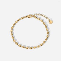 STRAND 1PC DAINTY14K GOUD KLEURSUILETS roestvrijstalen metalen ovale kralen kettingen Bracelet voor vrouwen meisjes feest sieraden 17 cm lang