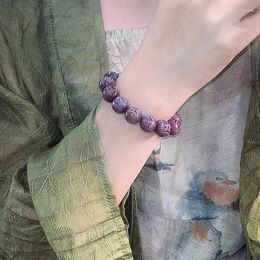 Bracelet en perles de racine de Bodhi violette naturelle, 1 pièce, chapelet bouddhiste sculpté, bijoux porte-bonheur, cadeaux unisexes