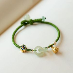 STRAND 1PC Pingan Buckle Bracelet Lotus hanger ronde jade kralen voor vrouwen meisjes ringen sieraden accessoires verjaardag cadeau