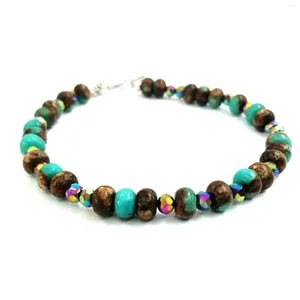 Strand 1pc Regenereren Turquoise Kralenarmband - 4x6mm Rondelle Kralen Verkoperd Witgoud Accenten Veelkleurig Glas