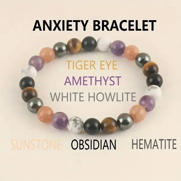 Brin 1pc Sunstone Obsidian Natural Tiger Eye Amethyst White Howlite Hematite Elastic Corde pour hommes Femmes Couple Couple