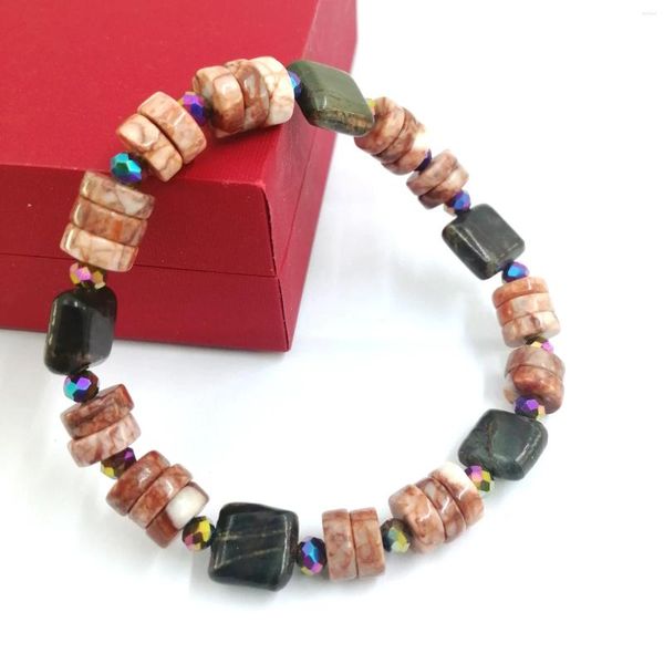 Bracelet élastique en Rhodochrosite, perles de roue avec jaspe, pour femme et homme, à porter quotidiennement, cadeau de noël, 1 pièce