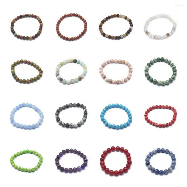 Strand 1 Uds 23 estilos pulsera de cuentas redondas jaspes naturales ágatas amazonitas pulseras elásticas de piedra brazaletes para mujeres joyería hecha a mano