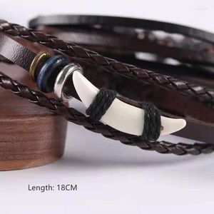 Strand 1pcs Hommes Simplicité Punk Style En Cuir Tissé Bracelet Dents De Chien Multicouche Large Wrap Bijoux Ethnique Tribal Bracelets