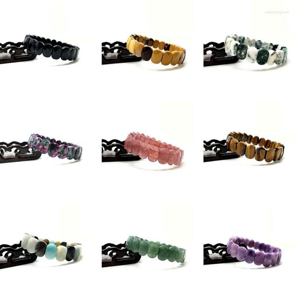 Hebra 1 Uds venta de cristal Natural ágata fluorita etiqueta de mano elástica Chakra cuentas coloridas pulsera hecha a mano joyería de pareja Noble