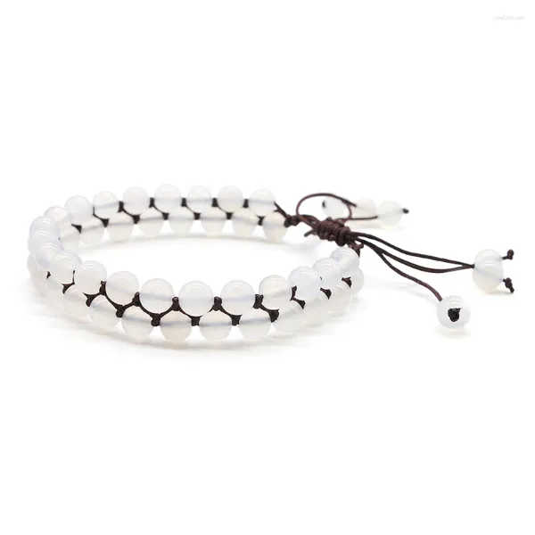 Bracelet à 2 couches de pierres précieuses véritables, bijoux de guérison, de Yoga, perles réglables pour femmes et hommes, cadeau de noël, rose blanc, GB030