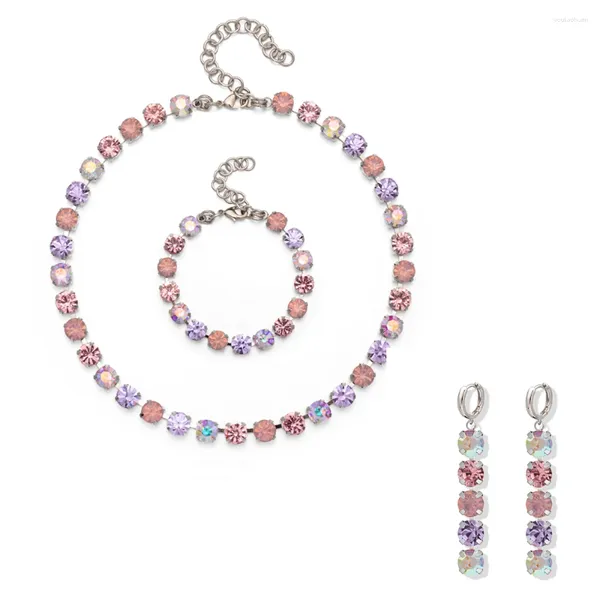 Strand 2023 8MM pulseras de cristal collar pendientes conjuntos para mujer garra ajuste gargantilla fiesta