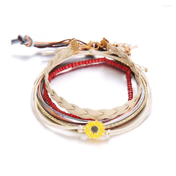 Strand 2023 Llegada Pulsera trenzada tejida apilable de margaritas Pulseras de amistad de cuerda vintage para mujeres y niñas