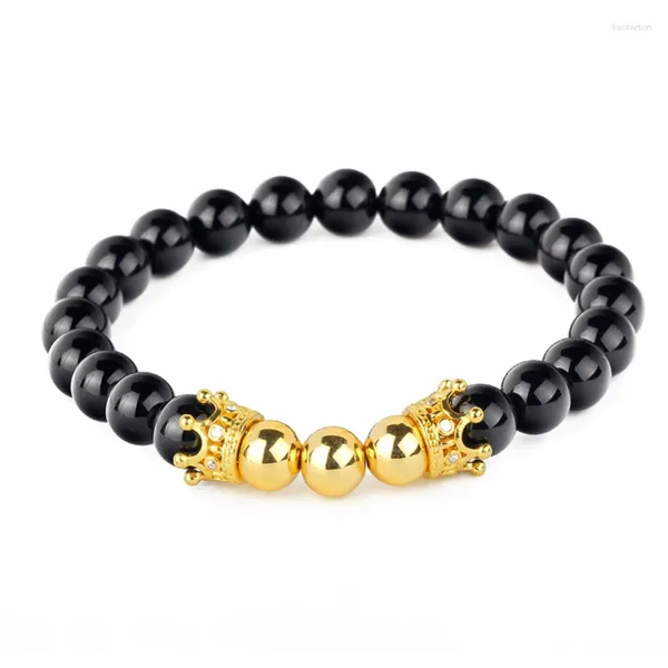 Strand 2023 Pulseras de cuentas CZ Pulsera de piedra de ónix natural Mujeres Hombres Pulsera Joyería Doble corona Buda europeo