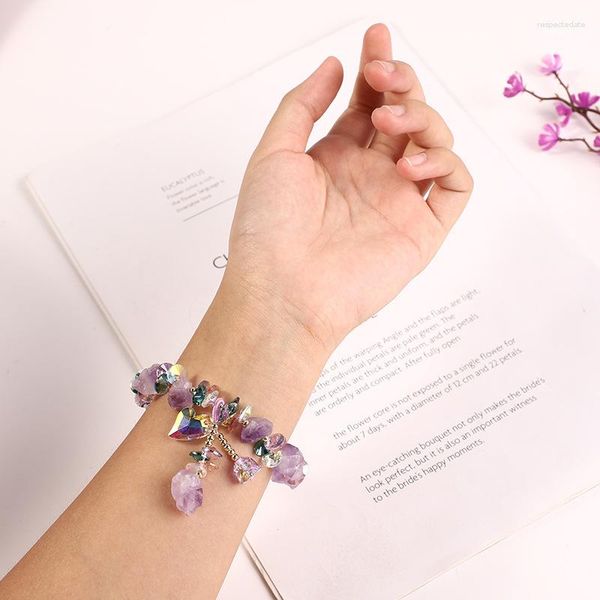 Pulsera de piedra triturada de amatista para mujer, diseño Irregular, Original, punto de cristal de lavanda, brazaletes al por mayor, 2023