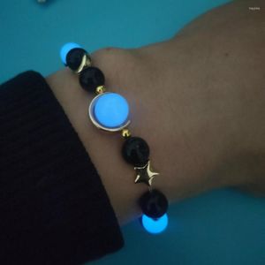 Hebra 2023 moda Simple resplandor en la arena azul oscuro cristal mujeres encanto pulsera joyería al por mayor estrella Luna cuentas luminosas