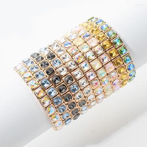 Strand 2023 pulsera de aleación de Color dorado para mujer, cuentas de 8 8mm, brazalete elástico de diamantes de imitación colorido, regalo de joyería