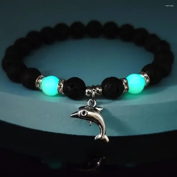 Strand 2023 Gem Bracelet Tache Acier Luminescence Dauphin Pendentif Femmes Fluorescent Agate Pierre Naturelle Couple Bande Élastique Perles