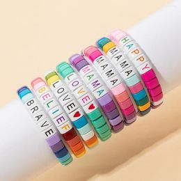 STRAND 2023 Springontwerp Custome Naam Bracelets Color Beads Matching Letter Charms Elastic Bangle Initial