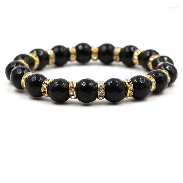 Hebra 2023 estilo 10mm brillante facetado obsidiana cuentas pulsera brazalete mujeres hombres clásico elástico joyería de moda regalo