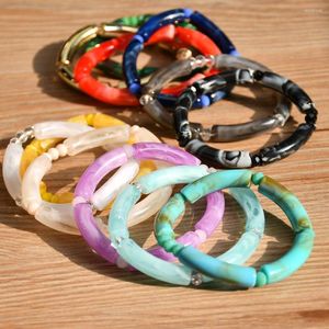 STRAND 2023 Trendy verkopen acryl gebogen buisarmband voor vrouwen contrast kleur marmer kralen sieraden