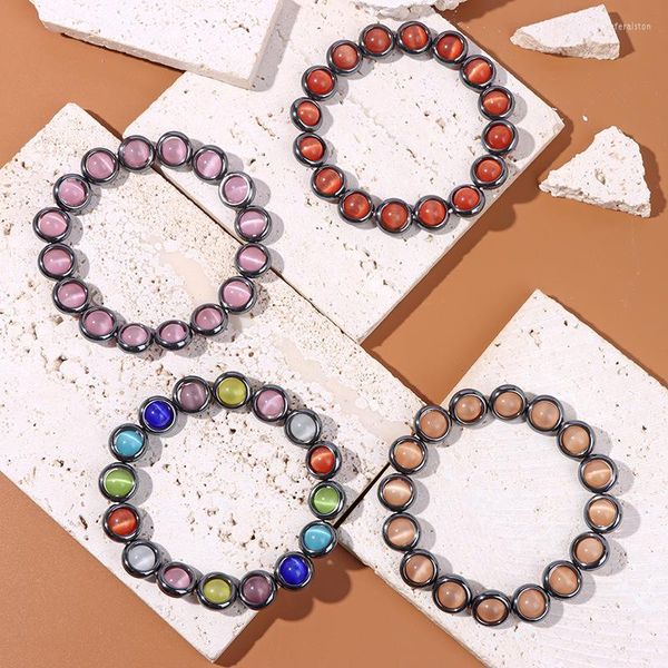 Hebra 2023, pulsera de cuentas redondas de piedra Natural de hematita de ópalo dulce a la moda para mujeres y hombres, regalo para Amiga, joyería energética