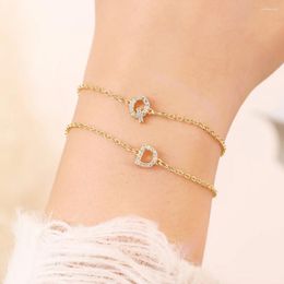 Bracelet classique avec lettres initiales pour femmes, chaîne de nom en Zircon pavé de couleur or, pour cadeau de bijoux, brin 2024