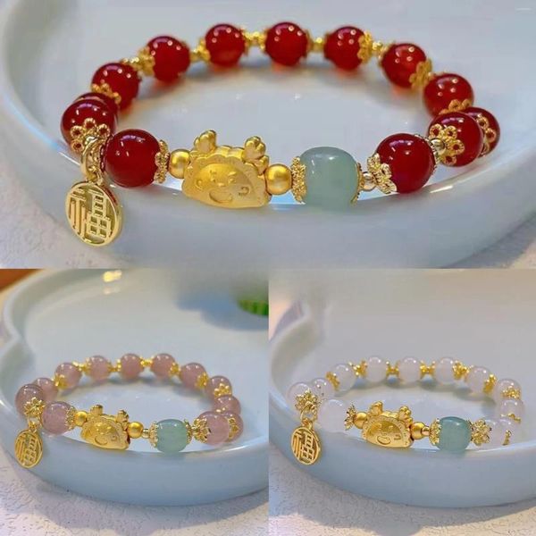 Bracelet de perles rouges chinoises Dragon 2024 pour femme, Yilong, boulettes cuites à la vapeur, bijoux de haute qualité