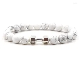 Bracelet tendance en pierre blanche de 8mm, fil d'haltère de 3 couleurs, bijoux de charme faits à la main, 8mm, 2024