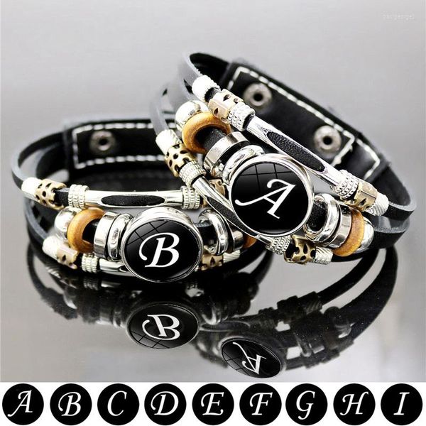 Strand 26 Letter A-Z Charms para pulseras ID Nombre Amistad Negro trenzado Multicapa Punk Pulsera de cuero Hombres Mujeres Niños Regalos familiares