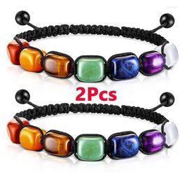 Strand 2Pcs 7 Chakra Reiki Guérison Cristal Bracelets Extensibles Pierres Précieuses Yoga Ajuster Bracelet De Perles De Corde Tressée Pour Femmes Filles3212