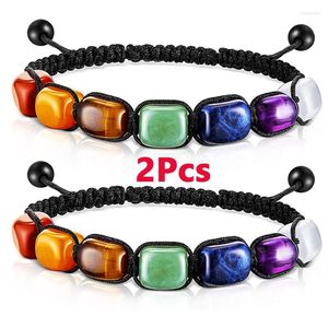 Hebra 2 uds 7 Chakra Reiki curación cristal pulseras elásticas piedras preciosas Yoga ajustar pulsera de cuentas de cuerda trenzada para mujeres y niñas