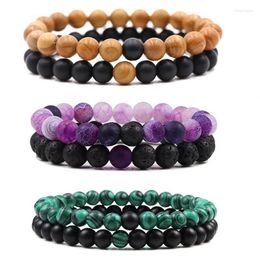 Strand 2pcs Bracelet Perlé Ensemble Couples Distance Noir Blanc Turquoises Pierre Naturelle Yoga Bracelets Pour Hommes Femmes Corde Élastique Bijoux