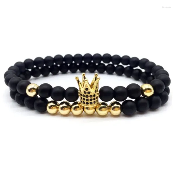 Strand 2pcs/lote Piedra natural Beeds 6 mm Beads Black Black Golden Crown Prazelle de circón brillante Pave Cz Braceletas para Joyas de Classics de Menómenos Joyas