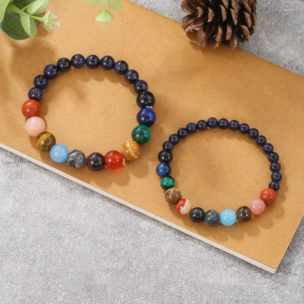 Strand 2pcs/Lot Universo Ocho planetas Pulseras de cuentas hechas a mano para pareja amante de piedra natural pulsera de boda elástica joyería