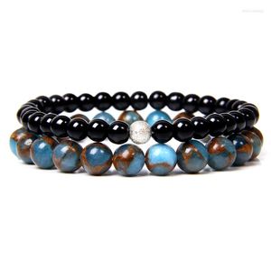 Strand 2 uds pulsera de energía para hombres cuentas de piedra Natural Cloisonne 6mm redondo negro ónix con cuentas bola encanto joyería